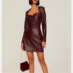NWT One33‎ Social Maroon Faux Leather Twist Cut-Out Dress Size 8 Vixen Mob Wife